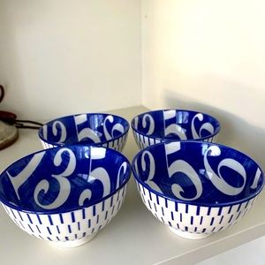 TORRES & TAGUS Number Ceramic Small Bowls Set Of 4 Blue & White